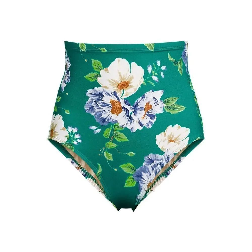 Land's End ultra high waist control swim bottoms emerald Petunia floral size 8